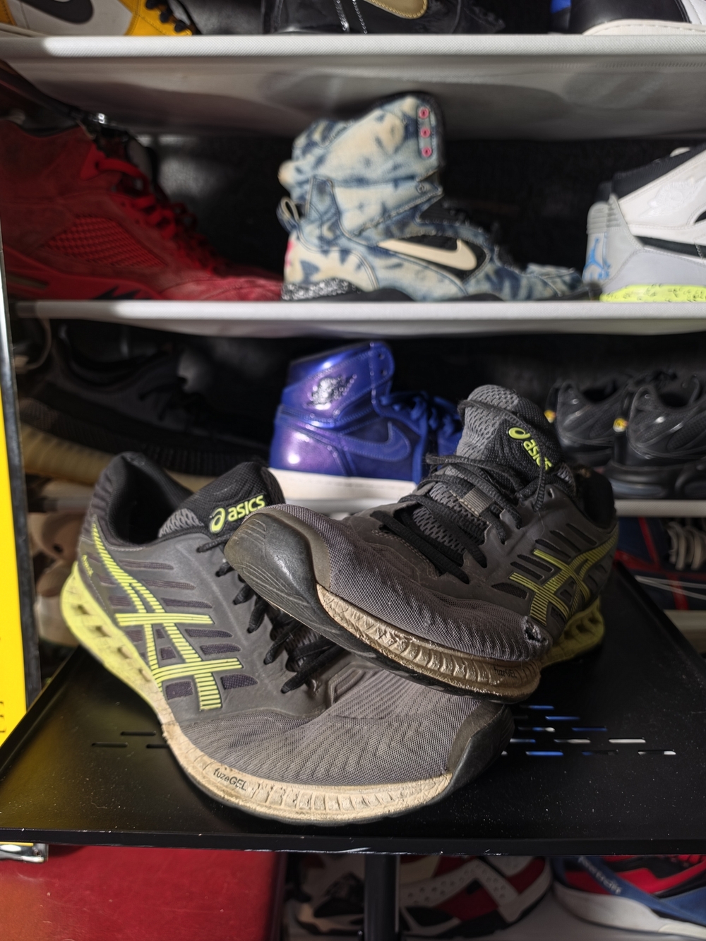 🔥 ASICS Men's Size 13 Well Worn! Running Shoes in Gray Neon Yellow Accents